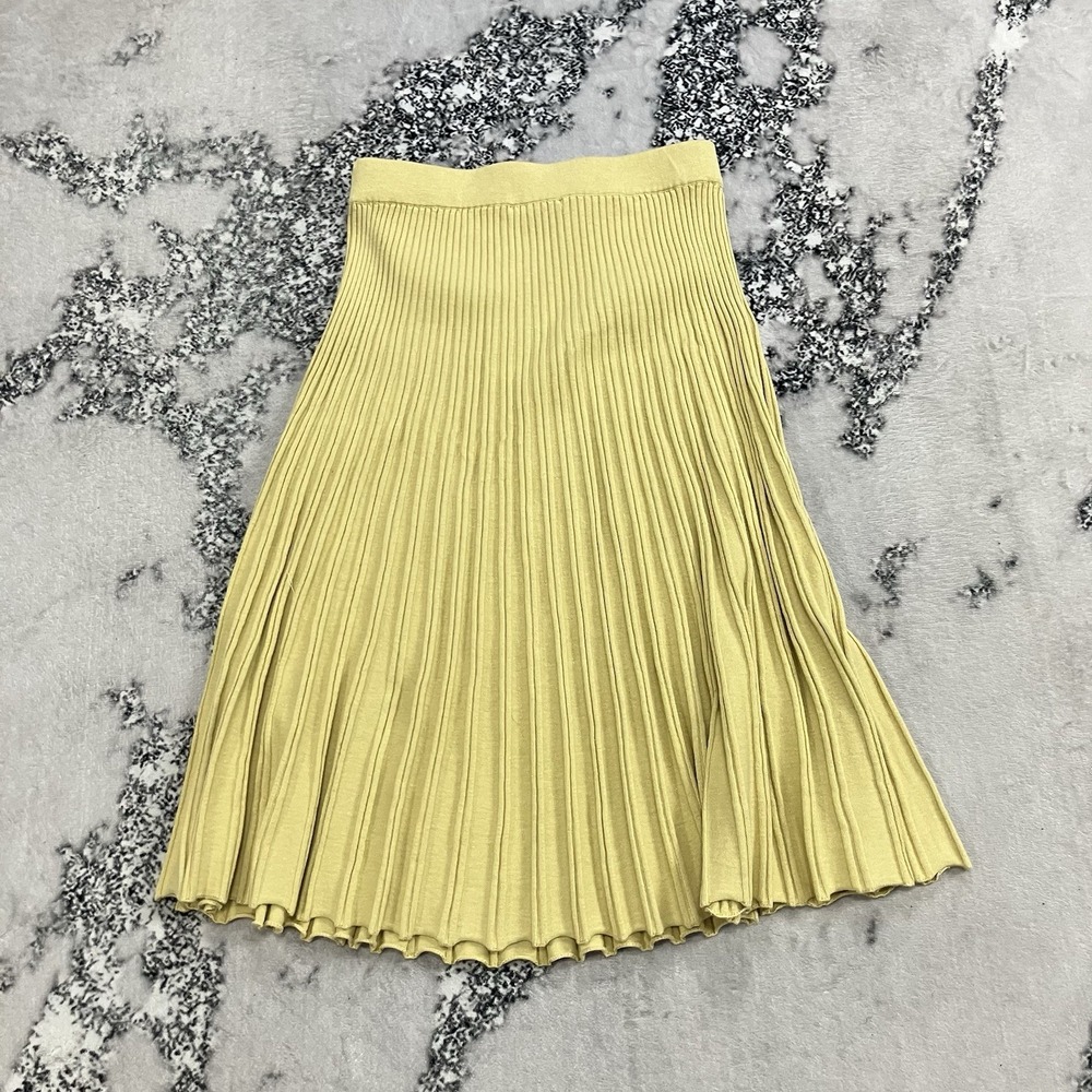 Nic + Zoe Pleated Knit Skirt Yellow Pull On A Line Womens Size XS Office - Picture 7 of 11